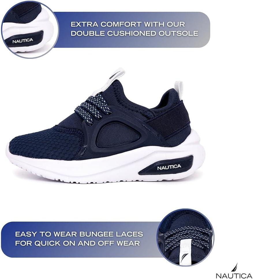 imageNautica Kids Athletic SlipOn Sneakers Comfortable Bungee Running Shoes for Boys and Girls Stylish and Supportive Footwear for Active Kids Big KidLittle KidToddlerNavy Whitesplash