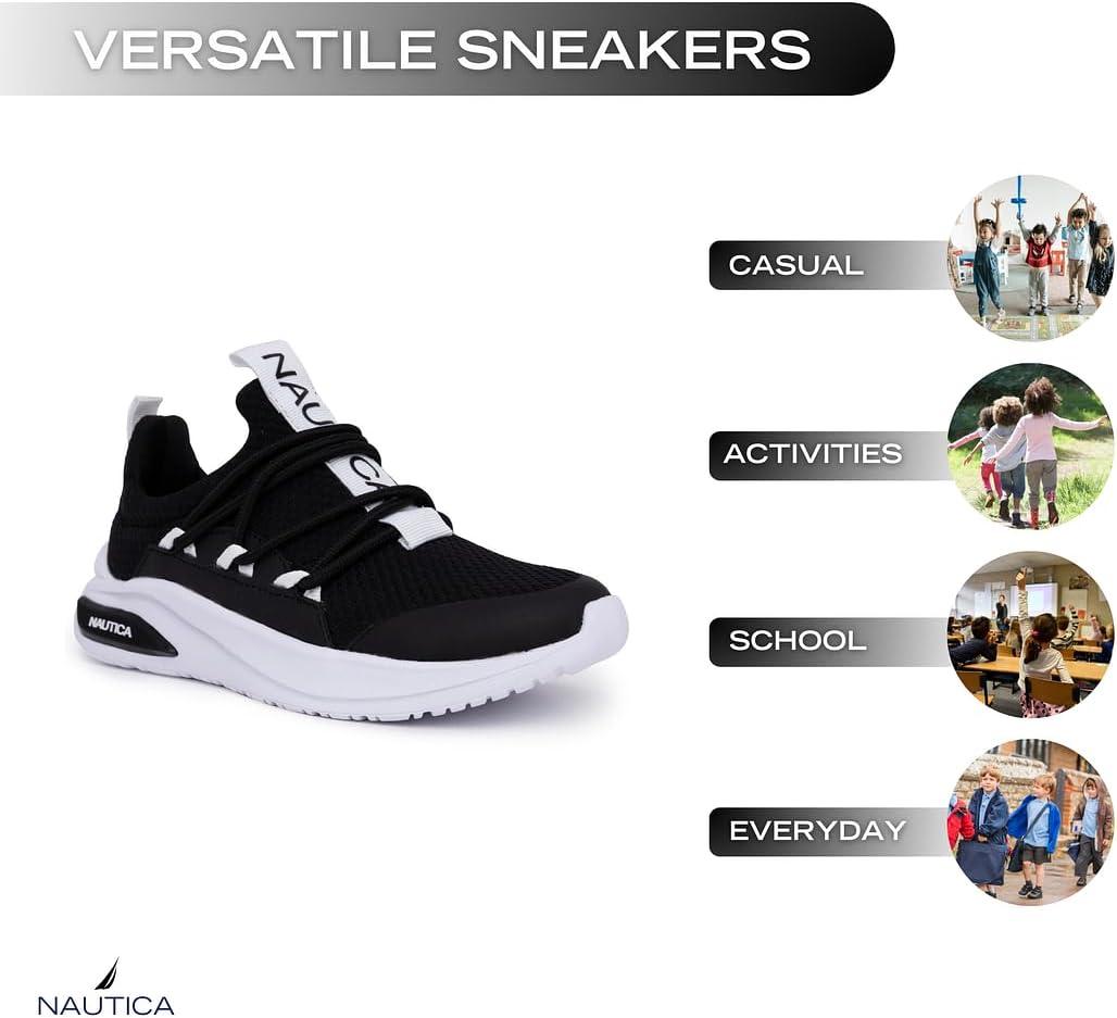 imageNautica Kids Athletic SlipOn Sneakers Comfortable Bungee Running Shoes for Boys and Girls Stylish and Supportive Footwear for Active Kids Big KidLittle KidToddlerBlack White