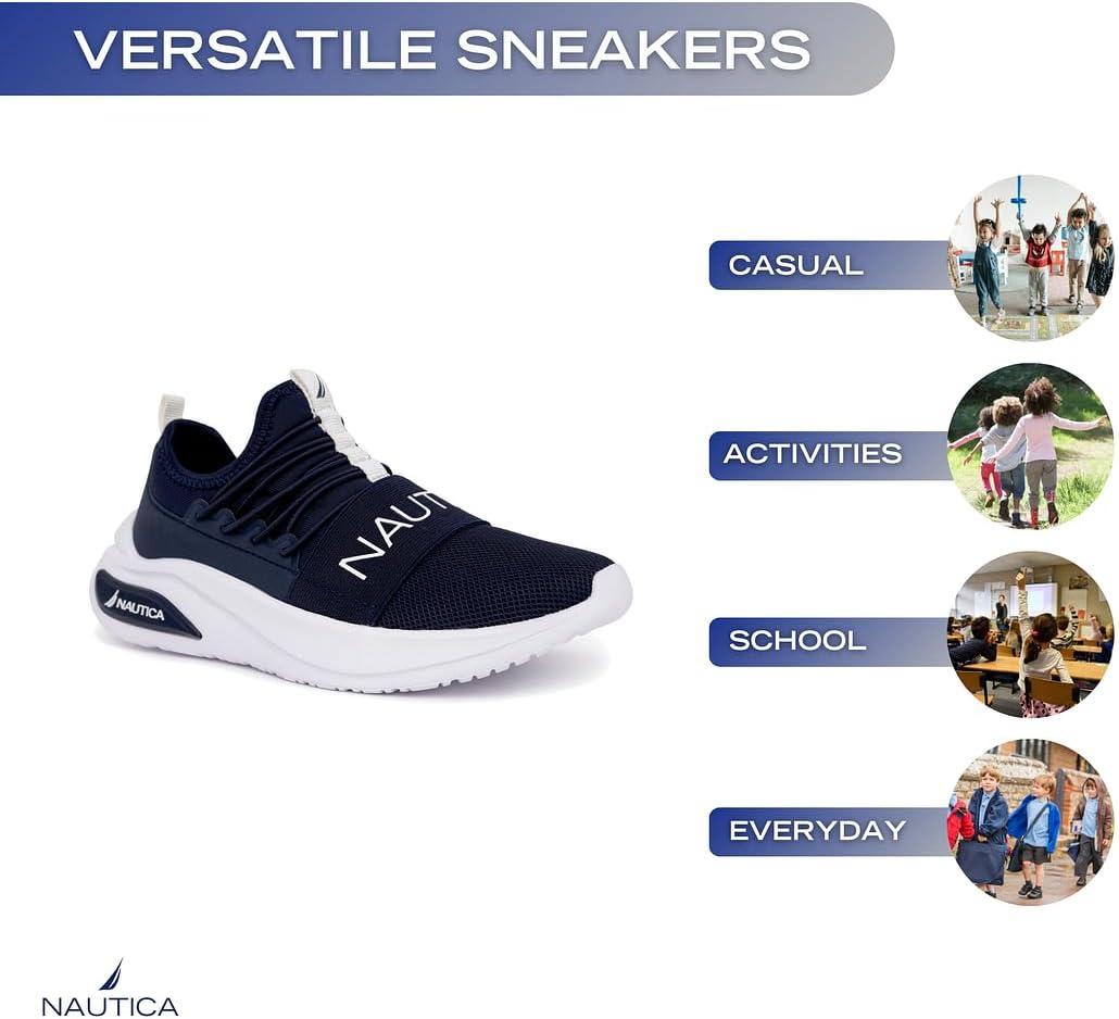 imageNautica Kids Athletic SlipOn Sneakers Comfortable Bungee Running Shoes for Boys and Girls Stylish and Supportive Footwear for Active Kids Big KidLittle KidToddlerNavy Whitesummr