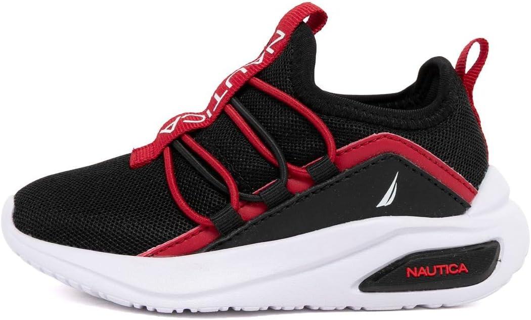 imageNautica Kids Athletic SlipOn Sneakers Comfortable Bungee Running Shoes for Boys and Girls Stylish and Supportive Footwear for Active Kids Big KidLittle KidToddlerBlack Redshay