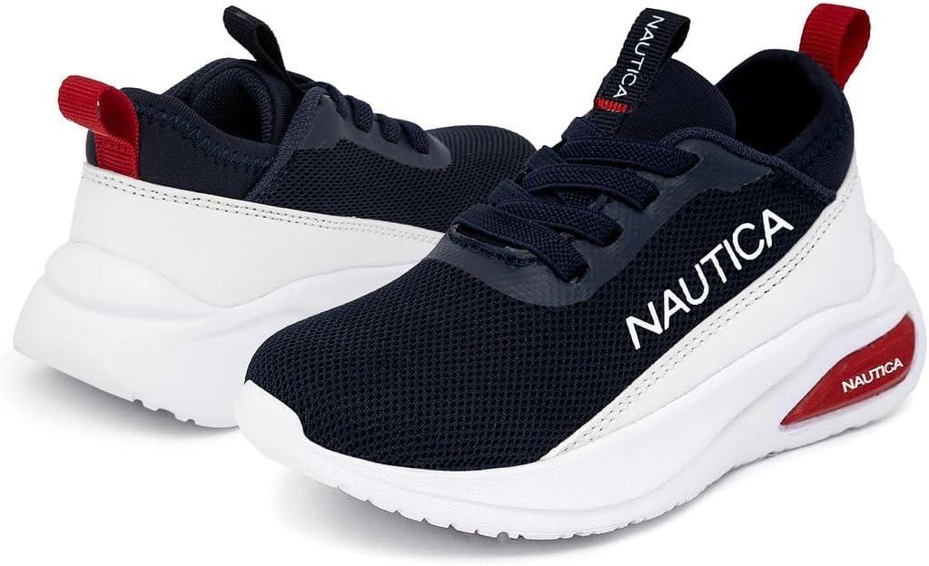 imageNautica Kids Athletic SlipOn Sneakers Comfortable Bungee Running Shoes for Boys and Girls Stylish and Supportive Footwear for Active Kids Big KidLittle KidToddlerNavy White Red