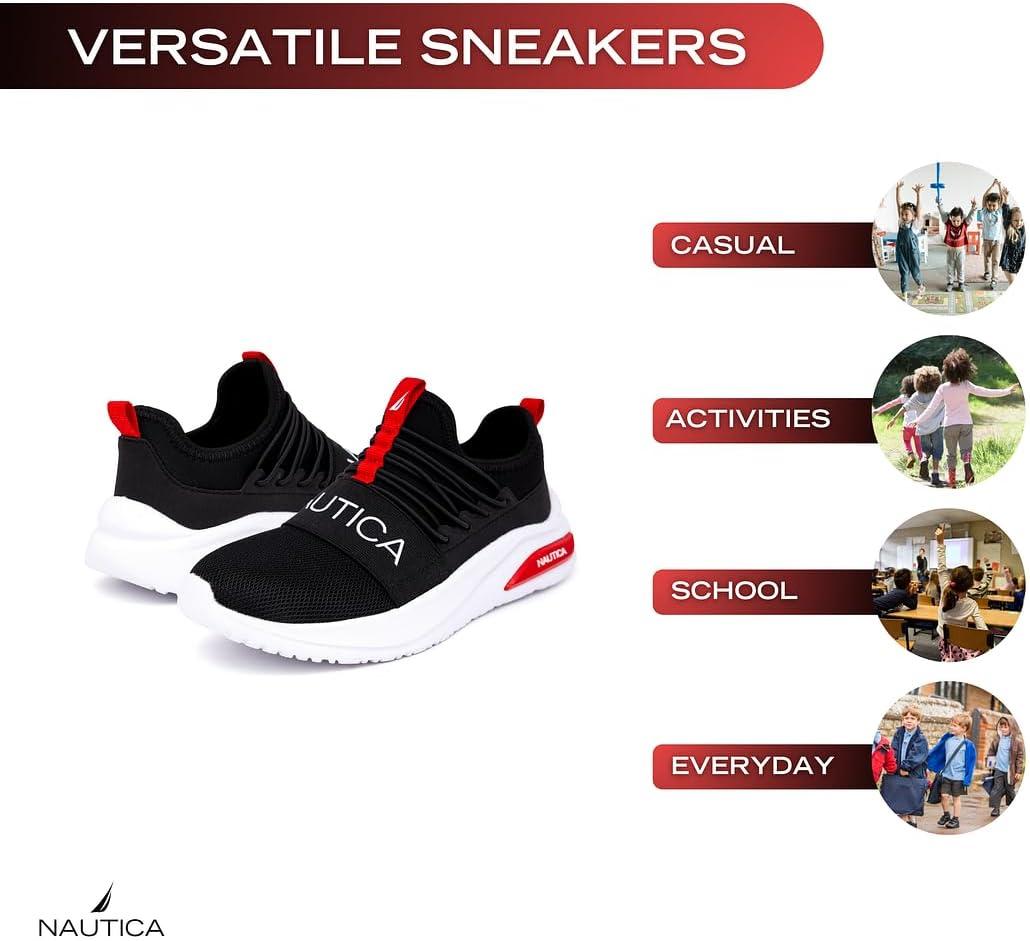 imageNautica Kids Athletic SlipOn Sneakers Comfortable Bungee Running Shoes for Boys and Girls Stylish and Supportive Footwear for Active Kids Big KidLittle KidToddlerBlack Redsummr