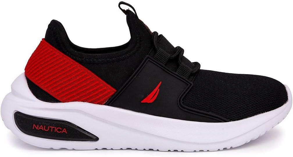 imageNautica Kids Athletic SlipOn Sneakers Comfortable Bungee Running Shoes for Boys and Girls Stylish and Supportive Footwear for Active Kids Big KidLittle KidToddlerBlack Redmolded
