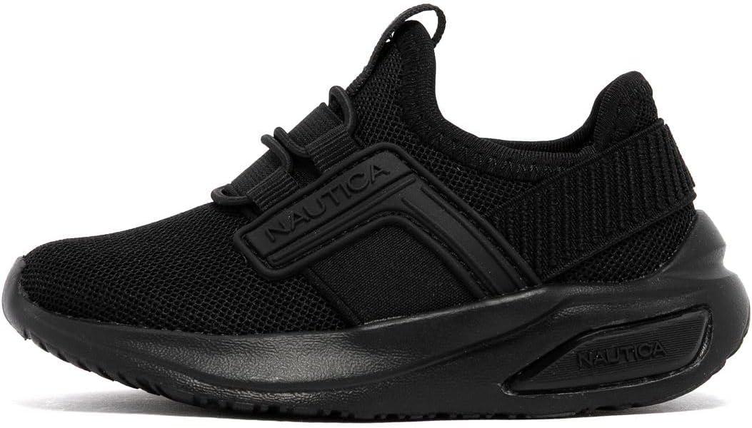 imageNautica Kids Athletic SlipOn Sneakers Comfortable Bungee Running Shoes for Boys and Girls Stylish and Supportive Footwear for Active Kids Big KidLittle KidToddlerBlack Monomavven