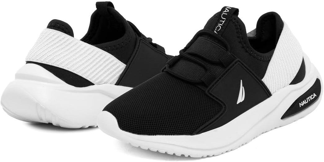 imageNautica Kids Athletic SlipOn Sneakers Comfortable Bungee Running Shoes for Boys and Girls Stylish and Supportive Footwear for Active Kids Big KidLittle KidToddlerBlackWhite