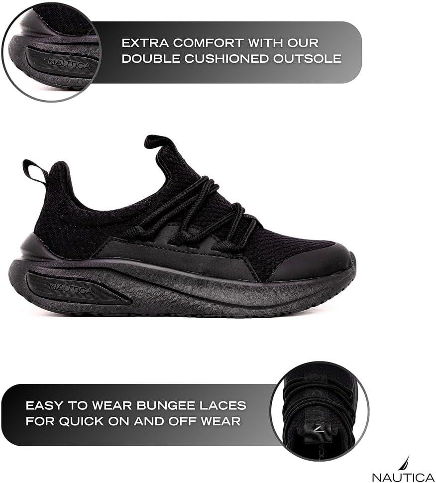 imageNautica Kids Athletic SlipOn Sneakers Comfortable Bungee Running Shoes for Boys and Girls Stylish and Supportive Footwear for Active Kids Big KidLittle KidToddlerBlack Mono