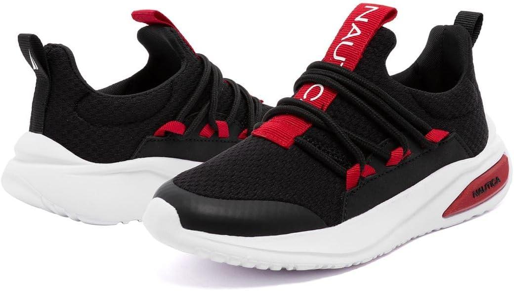 imageNautica Kids Athletic SlipOn Sneakers Comfortable Bungee Running Shoes for Boys and Girls Stylish and Supportive Footwear for Active Kids Big KidLittle KidToddlerBlack Black Red