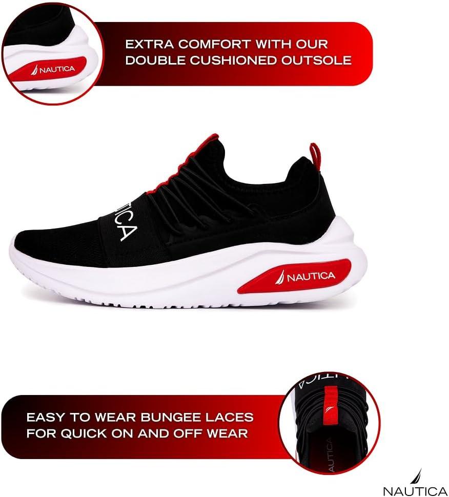 imageNautica Kids Athletic SlipOn Sneakers Comfortable Bungee Running Shoes for Boys and Girls Stylish and Supportive Footwear for Active Kids Big KidLittle KidToddlerBlack Redsummr