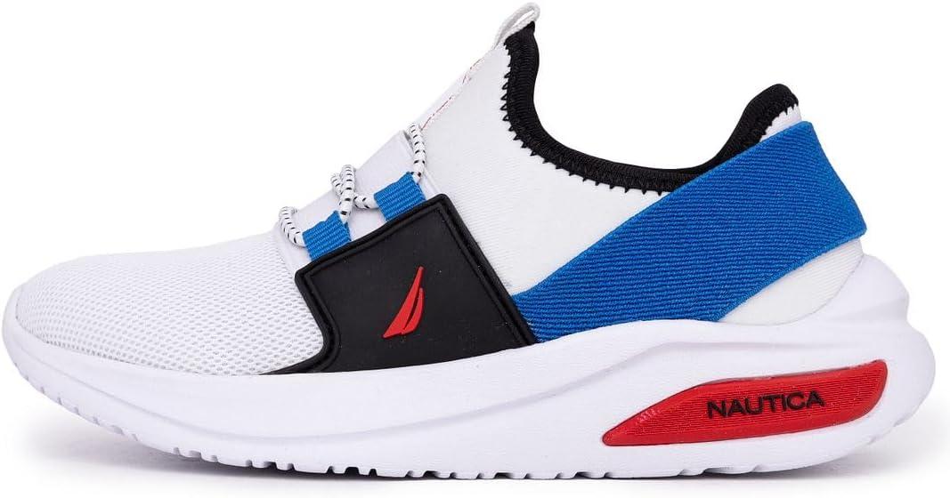 imageNautica Kids Athletic SlipOn Sneakers Comfortable Bungee Running Shoes for Boys and Girls Stylish and Supportive Footwear for Active Kids Big KidLittle KidToddlerWhite Multimolded