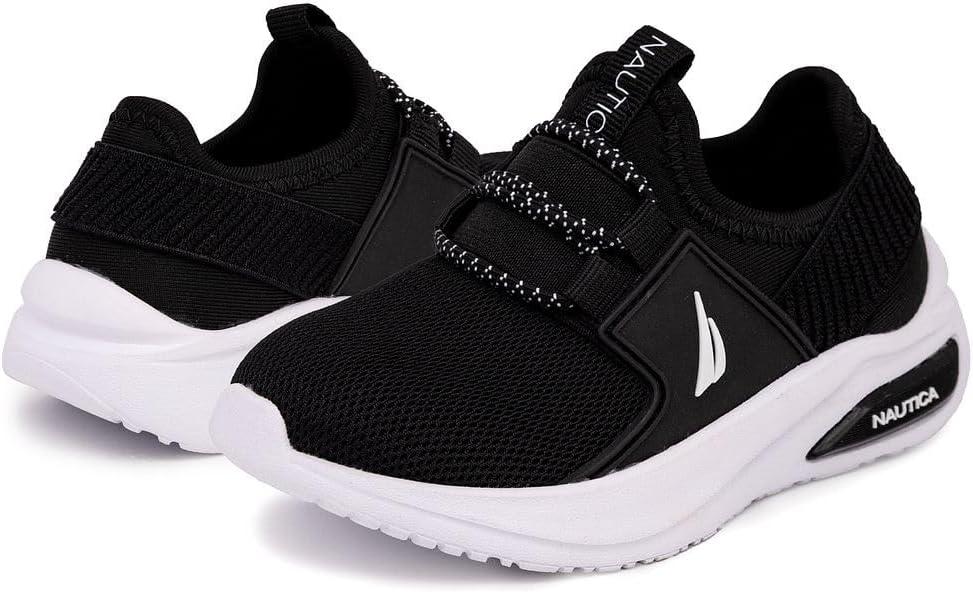 imageNautica Kids Athletic SlipOn Sneakers Comfortable Bungee Running Shoes for Boys and Girls Stylish and Supportive Footwear for Active Kids Big KidLittle KidToddlerBlack Whitemolded