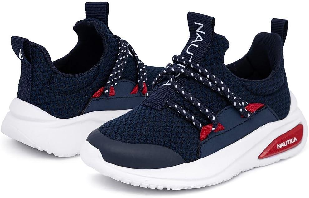 imageNautica Kids Athletic SlipOn Sneakers Comfortable Bungee Running Shoes for Boys and Girls Stylish and Supportive Footwear for Active Kids Big KidLittle KidToddlerNavy White Redswimm