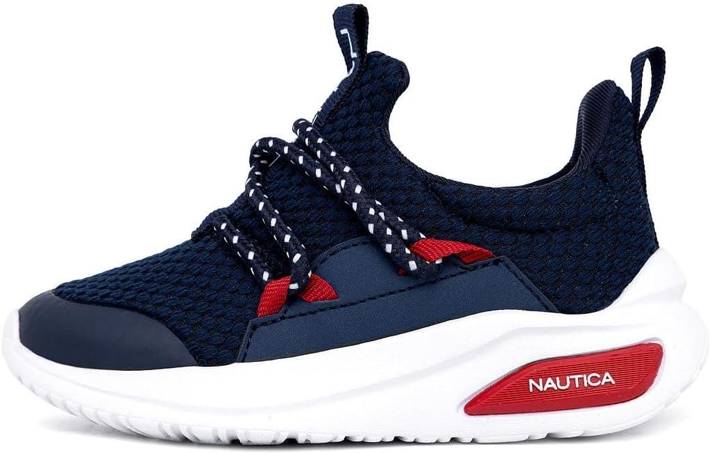 imageNautica Kids Athletic SlipOn Sneakers Comfortable Bungee Running Shoes for Boys and Girls Stylish and Supportive Footwear for Active Kids Big KidLittle KidToddlerNavy White Redswimm