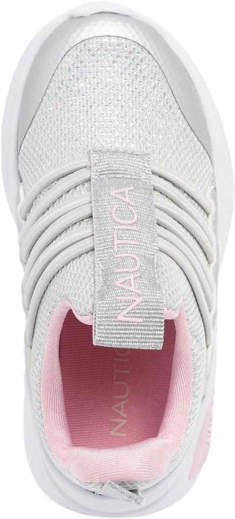 imageNautica Kids Athletic SlipOn Sneakers Comfortable Bungee Running Shoes for Boys and Girls Stylish and Supportive Footwear for Active Kids Big KidLittle KidToddlerGrey Silver Pink