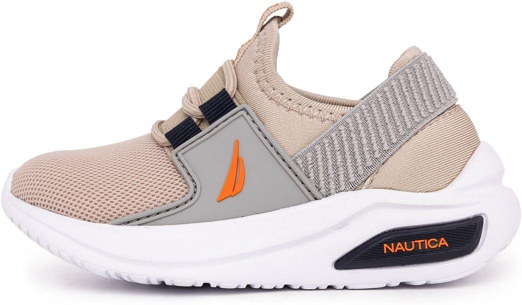 imageNautica Kids Athletic SlipOn Sneakers Comfortable Bungee Running Shoes for Boys and Girls Stylish and Supportive Footwear for Active Kids Big KidLittle KidToddlerSand Greymolded