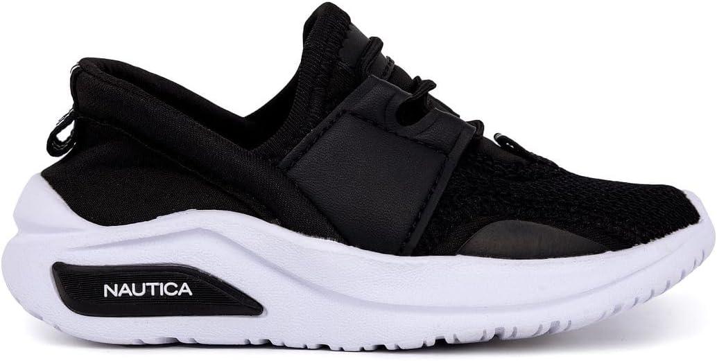 imageNautica Kids Athletic SlipOn Sneakers Comfortable Bungee Running Shoes for Boys and Girls Stylish and Supportive Footwear for Active Kids Big KidLittle KidToddlerBlack Whitemalmin