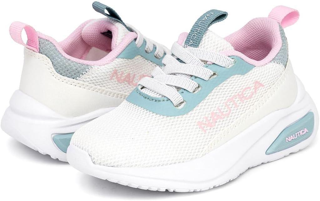 imageNautica Kids Athletic SlipOn Sneakers Comfortable Bungee Running Shoes for Boys and Girls Stylish and Supportive Footwear for Active Kids Big KidLittle KidToddlerWhite Blue Pink