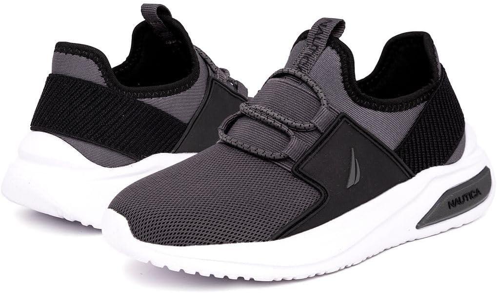 imageNautica Kids Athletic SlipOn Sneakers Comfortable Bungee Running Shoes for Boys and Girls Stylish and Supportive Footwear for Active Kids Big KidLittle KidToddlerGrey Blackmolded