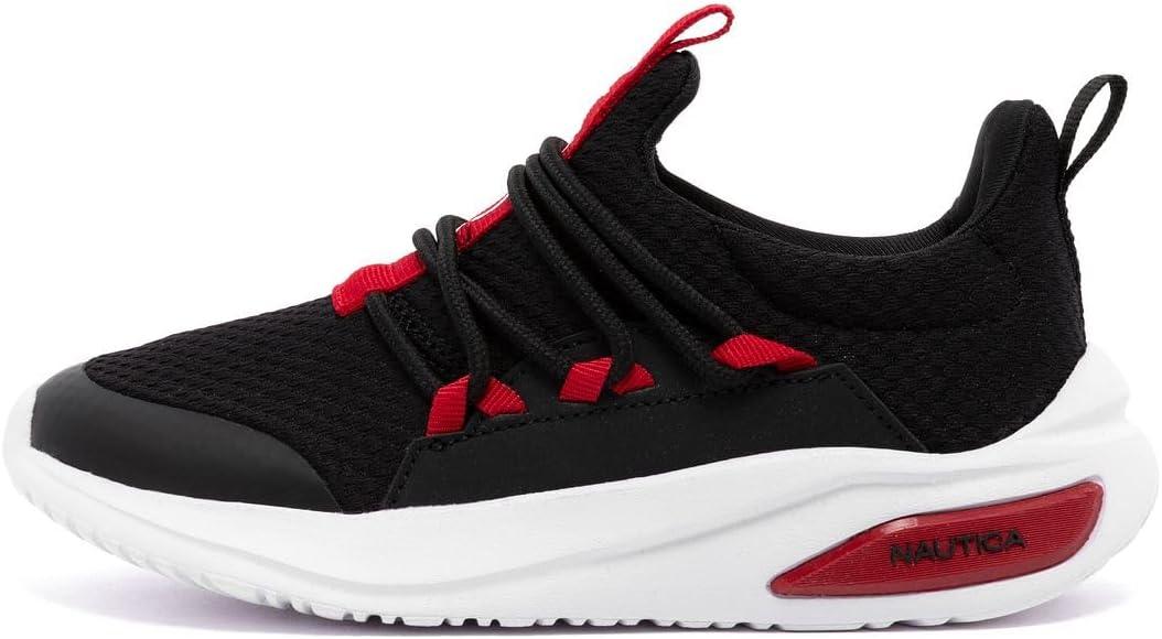 imageNautica Kids Athletic SlipOn Sneakers Comfortable Bungee Running Shoes for Boys and Girls Stylish and Supportive Footwear for Active Kids Big KidLittle KidToddlerBlack Black Red