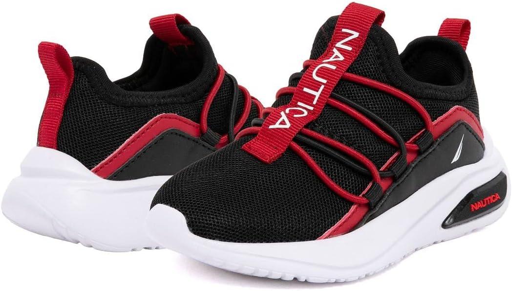 imageNautica Kids Athletic SlipOn Sneakers Comfortable Bungee Running Shoes for Boys and Girls Stylish and Supportive Footwear for Active Kids Big KidLittle KidToddlerBlack Redshay