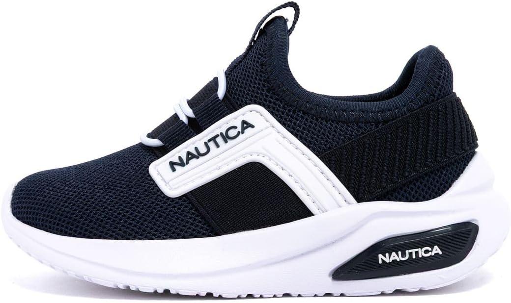 imageNautica Kids Athletic SlipOn Sneakers Comfortable Bungee Running Shoes for Boys and Girls Stylish and Supportive Footwear for Active Kids Big KidLittle KidToddlerNavy Whitemavven