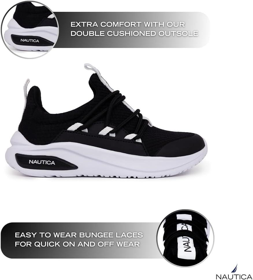 imageNautica Kids Athletic SlipOn Sneakers Comfortable Bungee Running Shoes for Boys and Girls Stylish and Supportive Footwear for Active Kids Big KidLittle KidToddlerBlack White