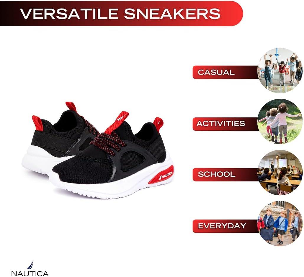 imageNautica Kids Athletic SlipOn Sneakers Comfortable Bungee Running Shoes for Boys and Girls Stylish and Supportive Footwear for Active Kids Big KidLittle KidToddlerBlack Redsplash