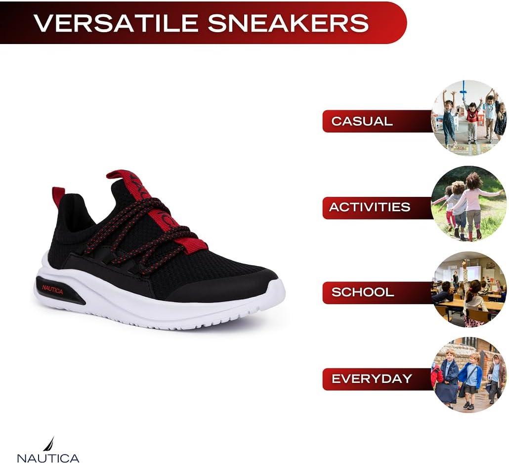 imageNautica Kids Athletic SlipOn Sneakers Comfortable Bungee Running Shoes for Boys and Girls Stylish and Supportive Footwear for Active Kids Big KidLittle KidToddlerBlackRed