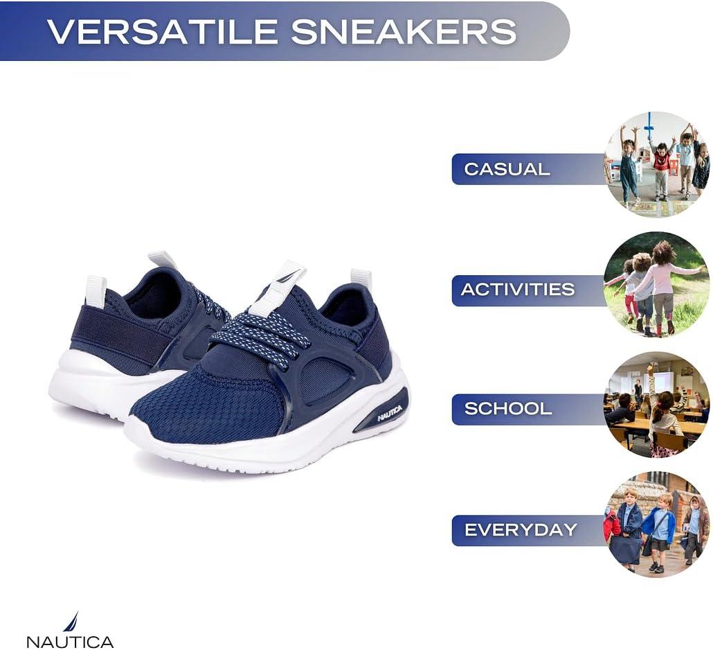 imageNautica Kids Athletic SlipOn Sneakers Comfortable Bungee Running Shoes for Boys and Girls Stylish and Supportive Footwear for Active Kids Big KidLittle KidToddlerNavy Whitesplash