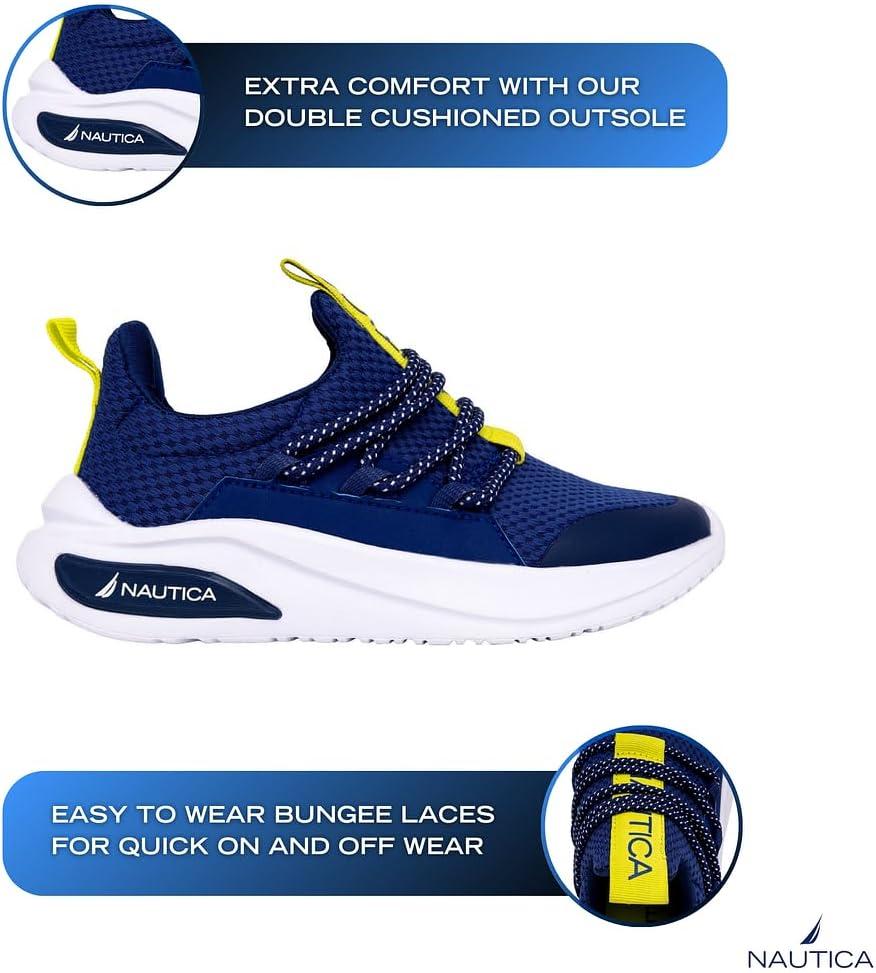imageNautica Kids Athletic SlipOn Sneakers Comfortable Bungee Running Shoes for Boys and Girls Stylish and Supportive Footwear for Active Kids Big KidLittle KidToddlerCobalt Lime