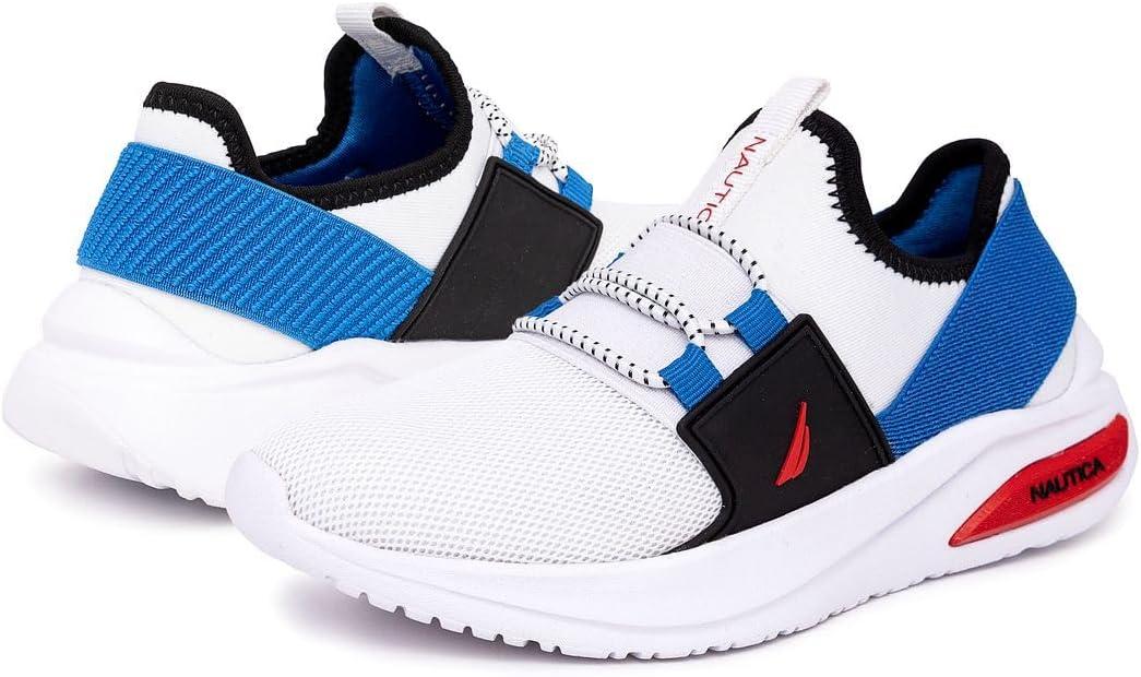 imageNautica Kids Athletic SlipOn Sneakers Comfortable Bungee Running Shoes for Boys and Girls Stylish and Supportive Footwear for Active Kids Big KidLittle KidToddlerWhite Multimolded