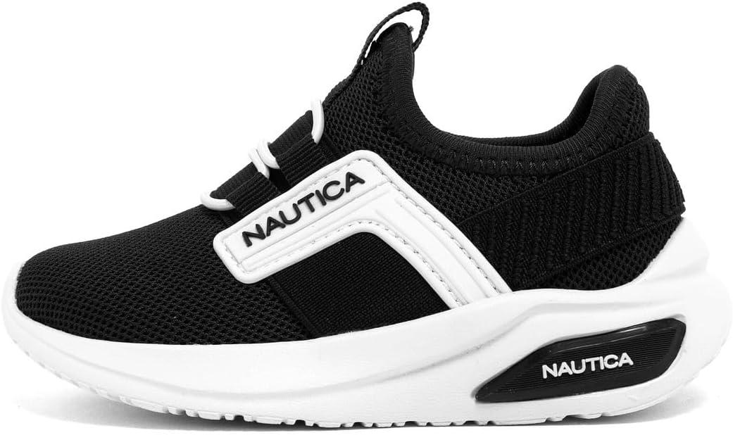 imageNautica Kids Athletic SlipOn Sneakers Comfortable Bungee Running Shoes for Boys and Girls Stylish and Supportive Footwear for Active Kids Big KidLittle KidToddlerBlack Whitemavven