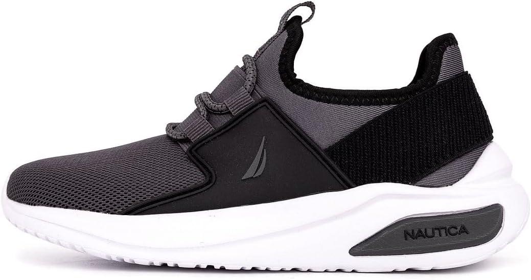 imageNautica Kids Athletic SlipOn Sneakers Comfortable Bungee Running Shoes for Boys and Girls Stylish and Supportive Footwear for Active Kids Big KidLittle KidToddlerGrey Blackmolded