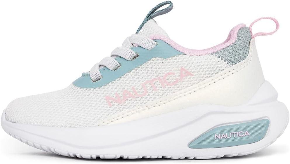 imageNautica Kids Athletic SlipOn Sneakers Comfortable Bungee Running Shoes for Boys and Girls Stylish and Supportive Footwear for Active Kids Big KidLittle KidToddlerWhite Blue Pink