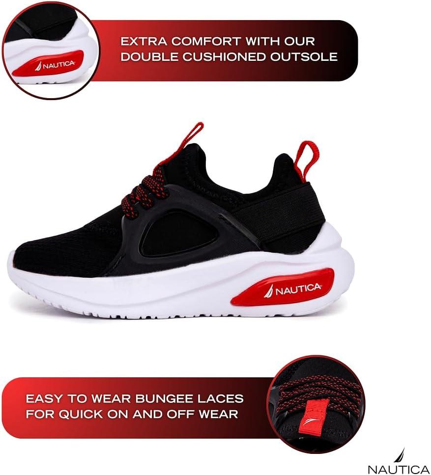 imageNautica Kids Athletic SlipOn Sneakers Comfortable Bungee Running Shoes for Boys and Girls Stylish and Supportive Footwear for Active Kids Big KidLittle KidToddlerBlack Redsplash