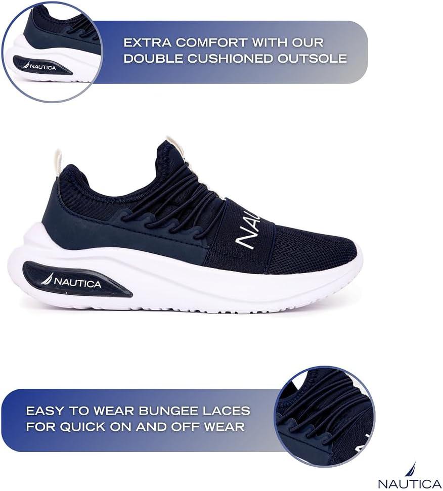 imageNautica Kids Athletic SlipOn Sneakers Comfortable Bungee Running Shoes for Boys and Girls Stylish and Supportive Footwear for Active Kids Big KidLittle KidToddlerNavy Whitesummr