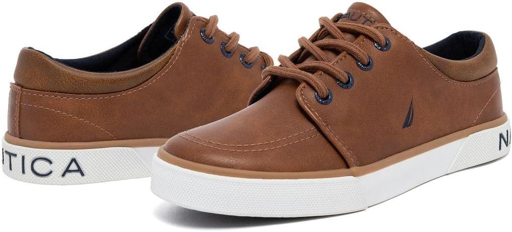 imageNautica Kids Boys LaceUp Fashion Sneakers LowTop Dress Shoes for Youth Big KidLittle KidTan Brown Navy