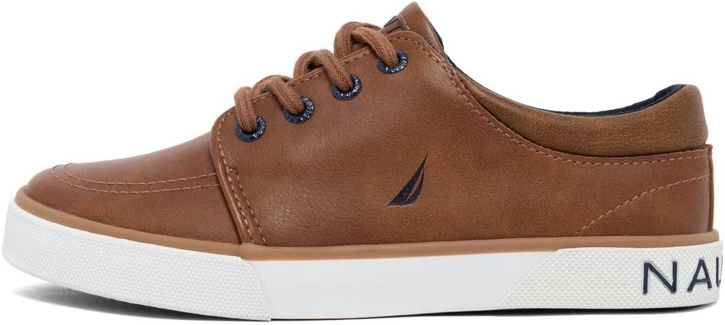 imageNautica Kids Boys LaceUp Fashion Sneakers LowTop Dress Shoes for Youth Big KidLittle KidTan Brown Navy
