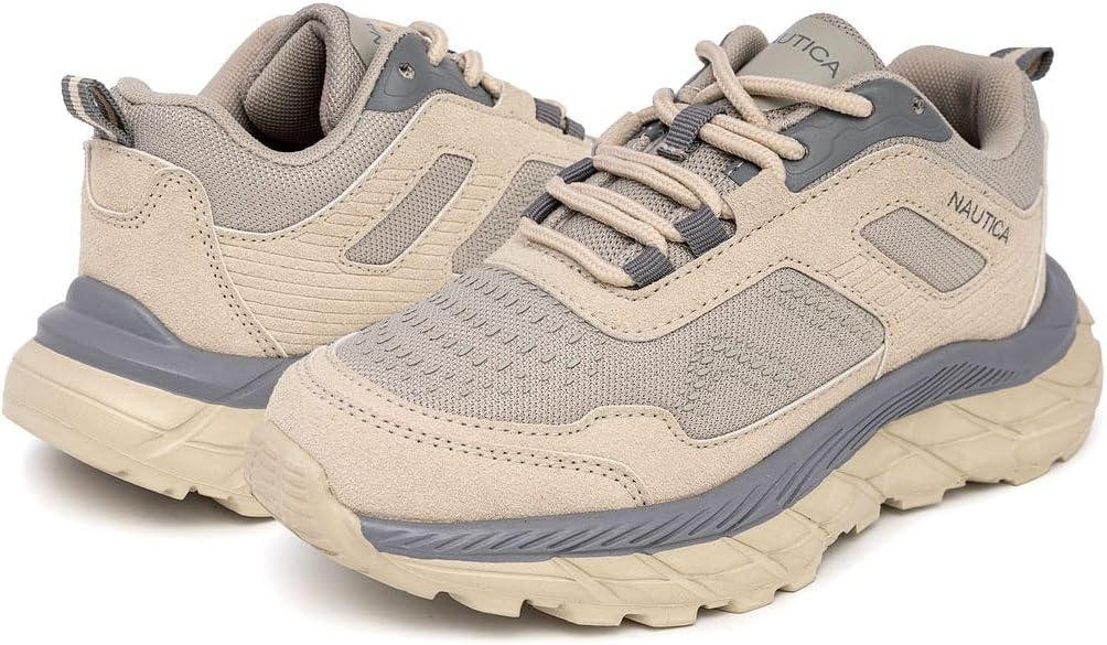 imageNautica Kids Boys amp Girls LaceUp Sneakers Athletic Shoes for Running amp Walking with Cushioned Insole and Comfortable Fit for Big and Little KidsBone Grey
