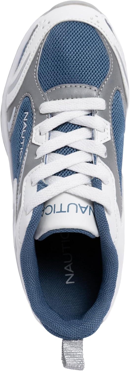 imageNautica Kids Boys amp Girls LaceUp Sneakers Athletic Shoes for Running amp Walking with Cushioned Insole and Comfortable Fit for Big and Little KidsBlue White Silver