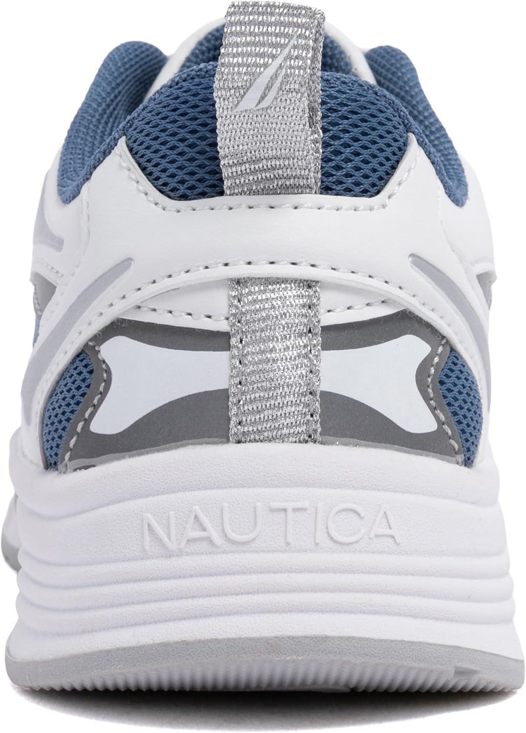 imageNautica Kids Boys amp Girls LaceUp Sneakers Athletic Shoes for Running amp Walking with Cushioned Insole and Comfortable Fit for Big and Little KidsBlue White Silver
