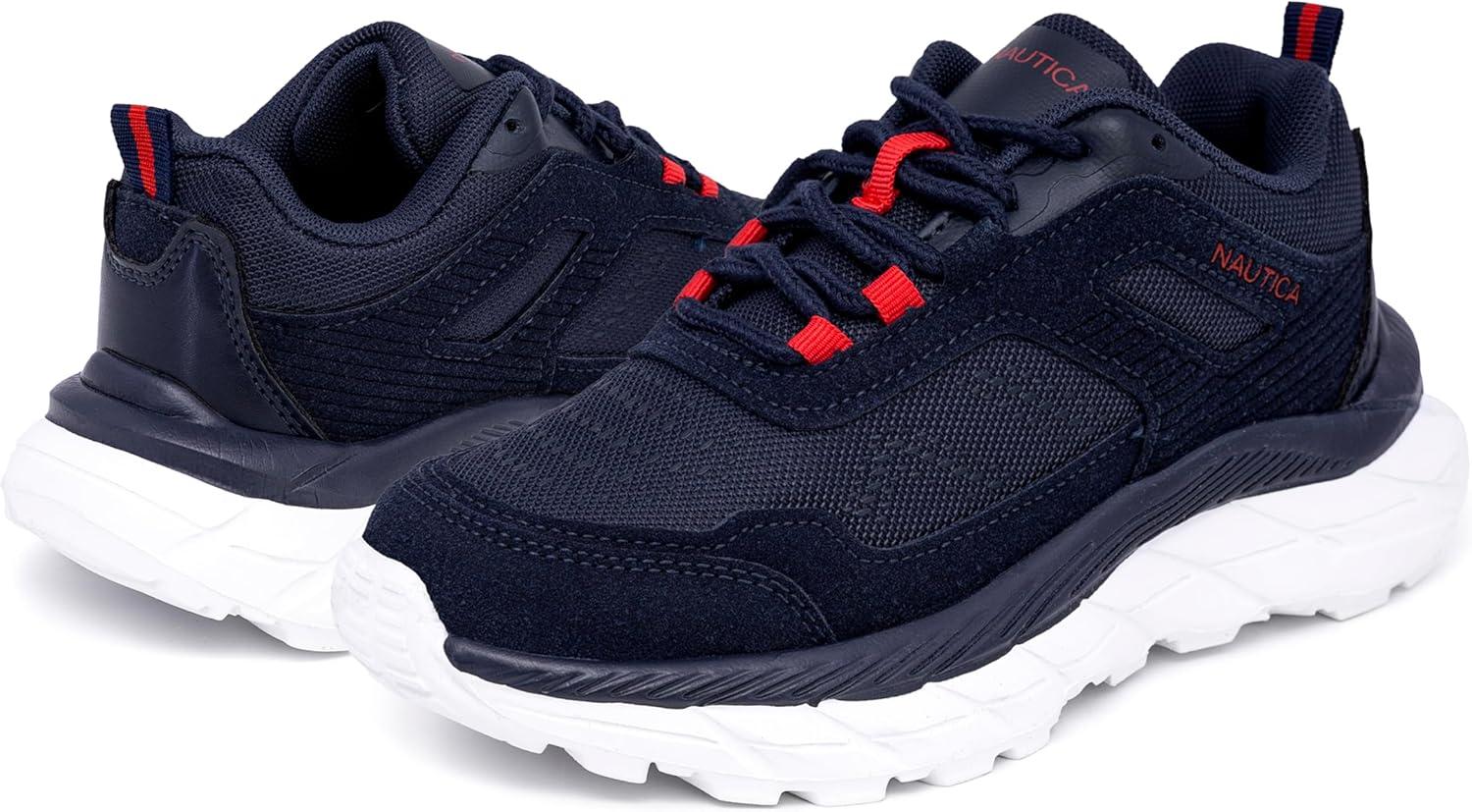 imageNautica Kids Boys amp Girls LaceUp Sneakers Athletic Shoes for Running amp Walking with Cushioned Insole and Comfortable Fit for Big and Little KidsNavy Red