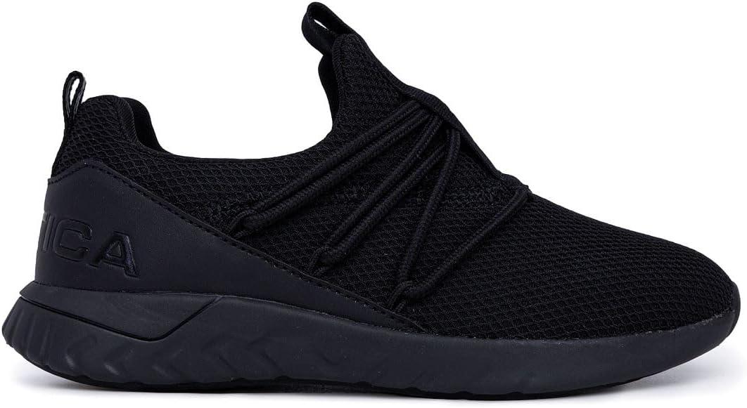 imageNautica Kids Boys and Girls Athletic SlipOn Sneakers Lightweight Bungee Running Shoes for Toddler Little Kid and Big KidBentonblack Mono