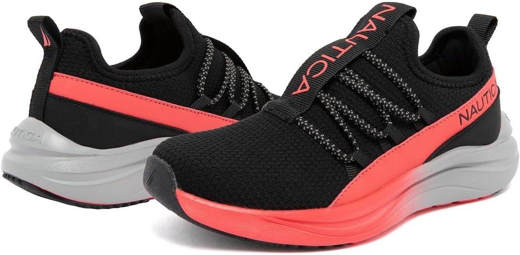 imageNautica Kids Boys and Girls Athletic SlipOn Sneakers Lightweight Bungee Running Shoes for Toddler Little Kid and Big KidBlack Pinkseabert