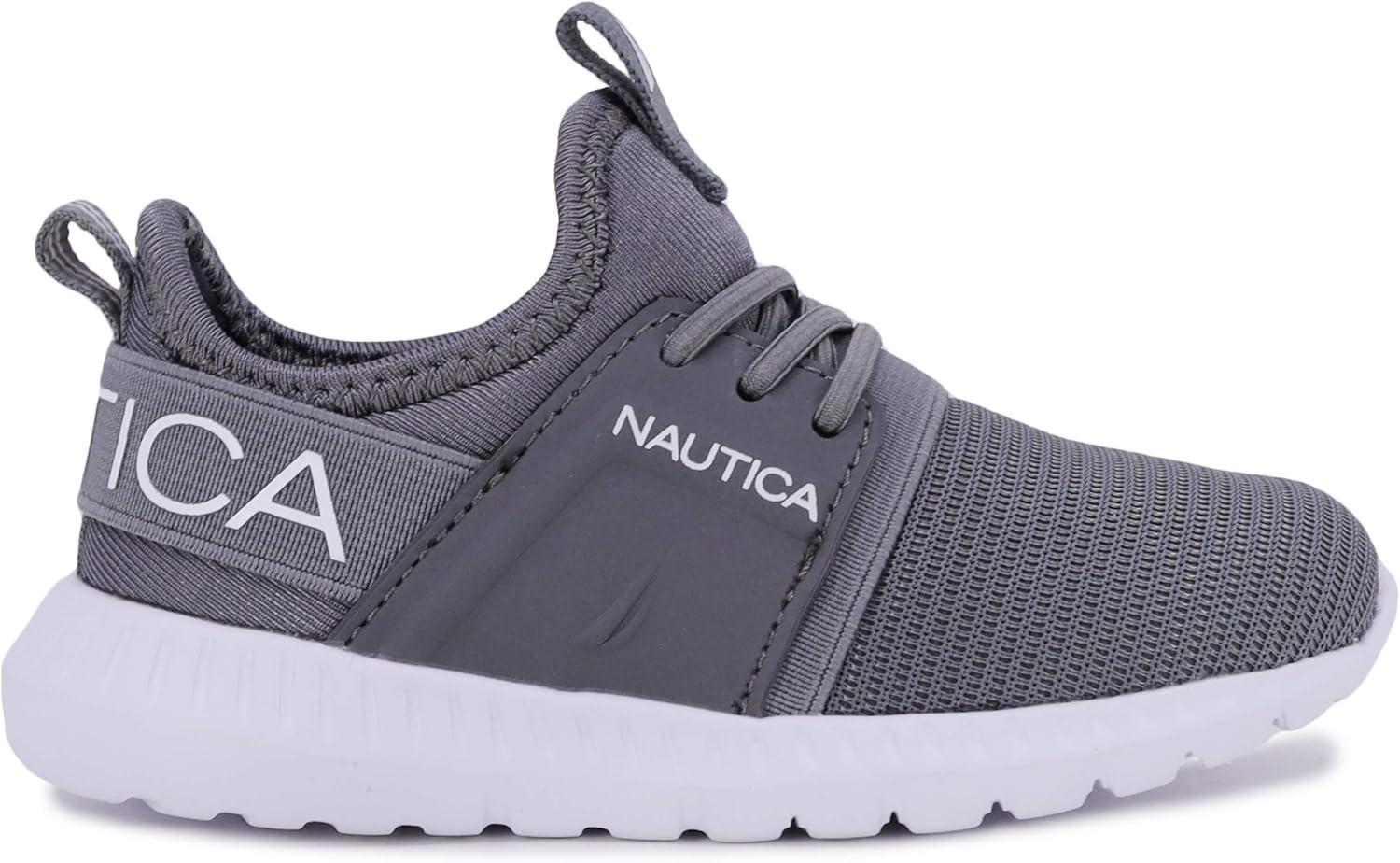 imageNautica Kids Boys and Girls Athletic SlipOn Sneakers Lightweight Bungee Running Shoes for Toddler Little Kid and Big KidGrey Tonal