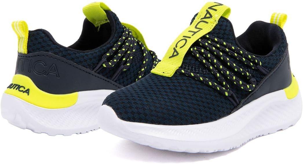imageNautica Kids Boys and Girls Athletic SlipOn Sneakers Lightweight Bungee Running Shoes for Toddler Little Kid and Big KidNavy Limeselah