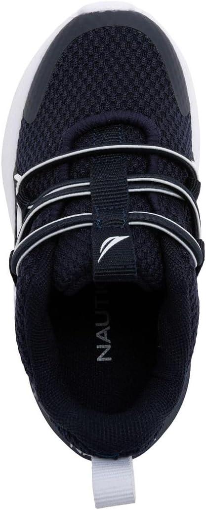 imageNautica Kids Boys and Girls Athletic SlipOn Sneakers Lightweight Bungee Running Shoes for Toddler Little Kid and Big KidNavy White