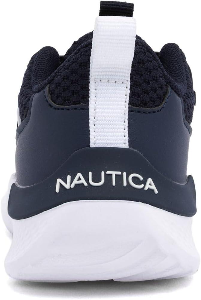 imageNautica Kids Boys and Girls Athletic SlipOn Sneakers Lightweight Bungee Running Shoes for Toddler Little Kid and Big KidNavy White