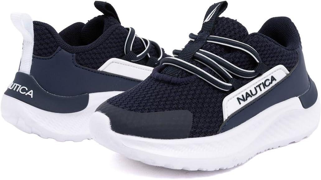 imageNautica Kids Boys and Girls Athletic SlipOn Sneakers Lightweight Bungee Running Shoes for Toddler Little Kid and Big KidNavy White