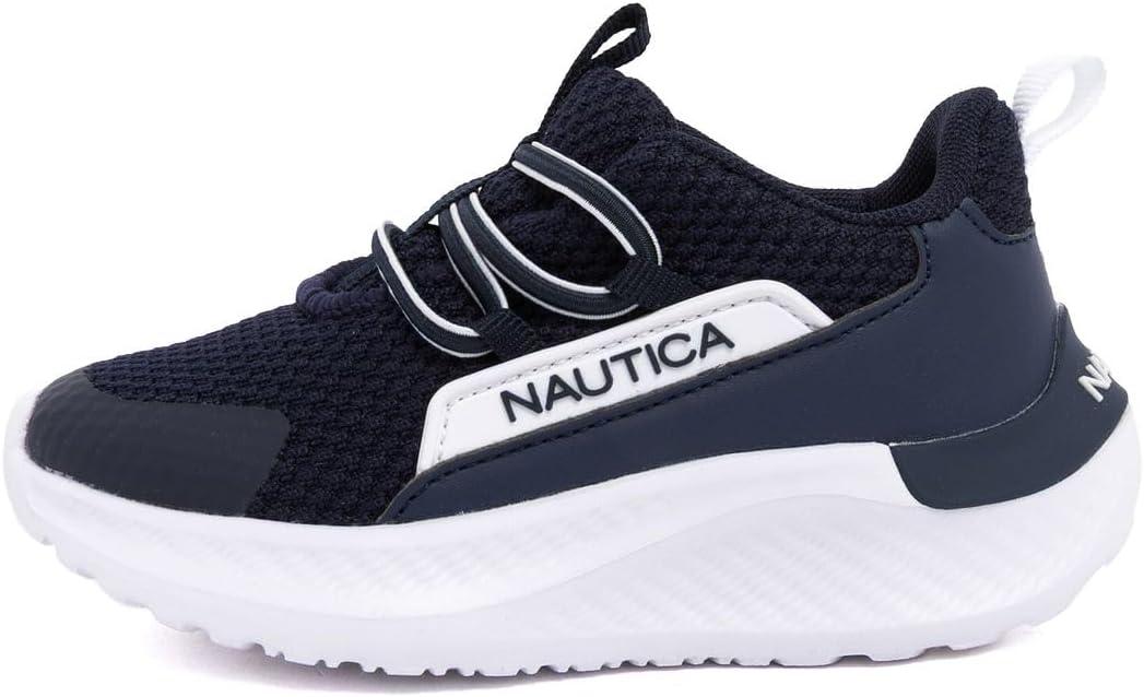 imageNautica Kids Boys and Girls Athletic SlipOn Sneakers Lightweight Bungee Running Shoes for Toddler Little Kid and Big KidNavy White