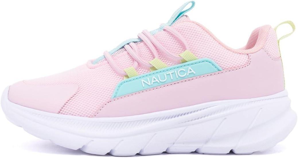 imageNautica Kids Boys and Girls Athletic SlipOn Sneakers Lightweight Bungee Running Shoes for Toddler Little Kid and Big KidPink Blue Lime